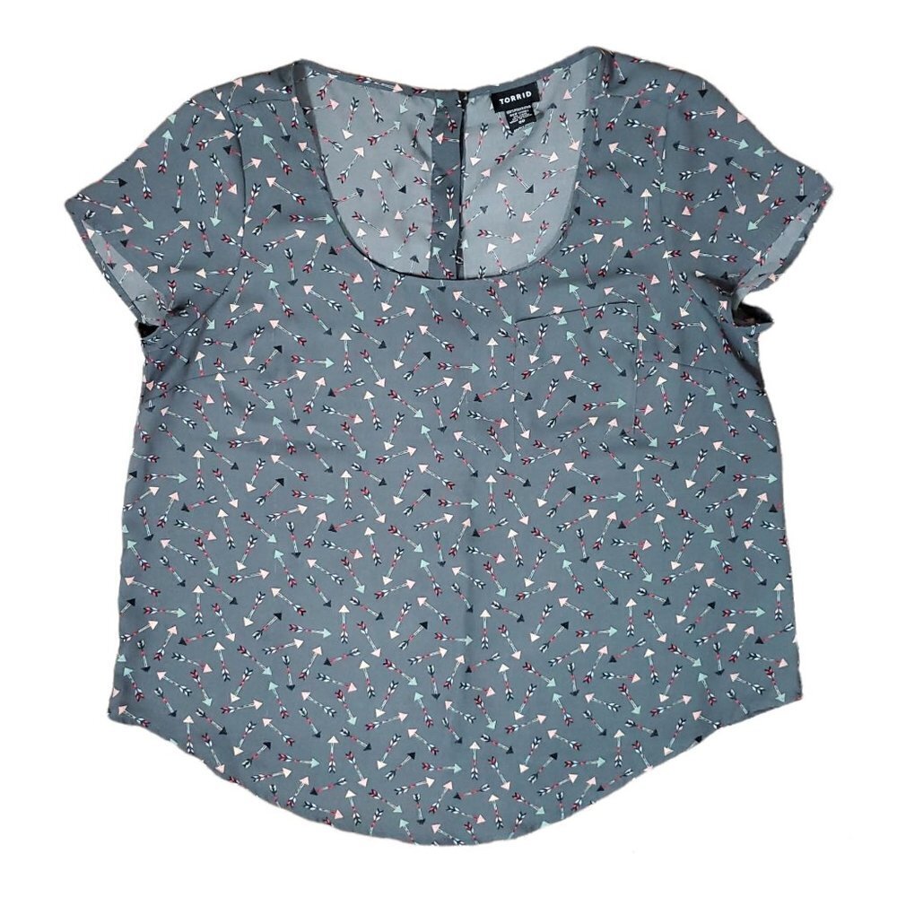 232 Torrid Abbey Arrow Georgette Button Back Grey… - image 8